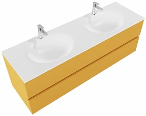 Mondiaz Vica 150cm badmeubel ocher 2 lades wastafel Moon dubbel met 2 kraangaten