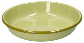 Diep bord, emaille, lichtgroen met olijfgroen randje,Ø22 CM