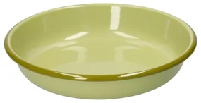 Diep bord, emaille, lichtgroen met olijfgroen randje,Ø22 CM
