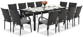 Milan technorattan tuinmeubelen voor 12 personen met grote Garden Point tafel zwart