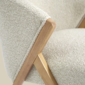 Beige Fauteuil Met Naturel Hout
