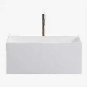 Nerine Zwevend Badkamermeubelset Van Hars Met Geïntegreerde Wastafel En Led-verlichting Wit & Spiegelloze & Geborsteld Grijs ↑30 - Sklum