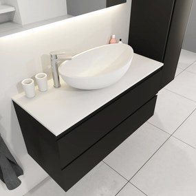 SaniGoods Sally badkamermeubel 100cm zwart mat met Solid Surface waskom ovaal