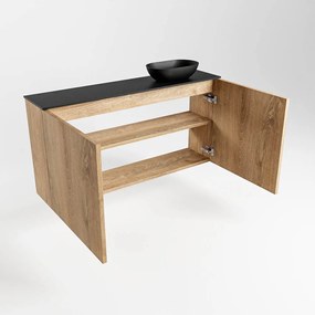 Mondiaz Fowy toiletmeubel 100cm washed oak met zwarte waskom rechts en kraangat