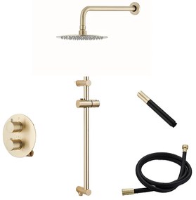 Saniclear Brass Pro inbouw regendouche met 20cm hoofddouche, wandarm en glijstang geborsteld messing rond