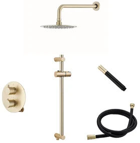 Saniclear Brass Pro inbouw regendouche met 20cm hoofddouche, wandarm en glijstang geborsteld messing rond