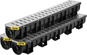 VEVOR afwateringsgootset, 3-delig, terrasgoot, roestvrijstalen sleufafwateringssysteem 15 x 13 x 100 cm, met 3 eindkappen, insteekaansluiting, voor tuinafwatering, oprit, zwembad, looppad