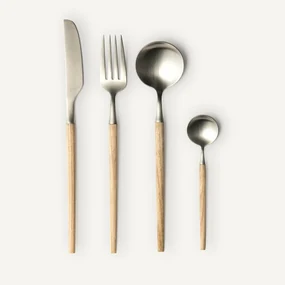 Bestek 16-delig, inox en essenhout, Emako