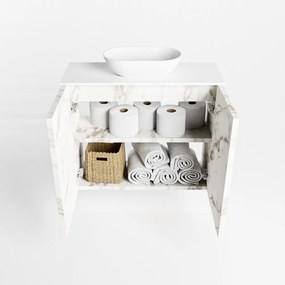 Mondiaz Fowy toiletmeubel 60cm Carrara met witte waskom midden en kraangat