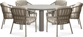 Tuinset Ronde Tuintafel 6 personen 150 cm Rope Taupe Santika Furniture Santika