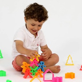 dëna 12-delige Speelgoedset Neon kinderen en huizen siliconen