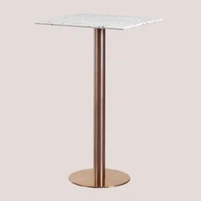 Vierkante Hoge Bartafel 60x60 Cm In Malibu Terrazzo Ivoorkleurig Terrazzo - Zwart & Roségoud - Sklum