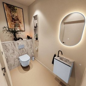 MONDIAZ TURE-DLUX 40cm toiletmeubel Clay. EDEN wastafel Glace positie rechts. Met 1 kraangat. TUREDX40CLAR1GLA