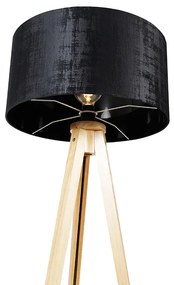 Vloerlamp hout met stoffen kap zwart 50 cm - Tripod Classic Modern E27 rond Binnenverlichting Lamp