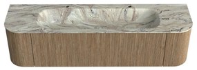 Mondiaz Kurve-dlux 170cm badmeubel ronding links/rechts dusk met 1 lade en 2 deuren en wastafel big large midden 2 kraangaten glace
