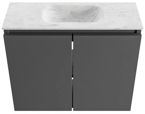 Mondiaz Ture DLux toiletmeubel 60cm dark grey met wastafel opalo midden met kraangat