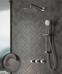 Saniclear Plus Curved inbouw regendouche met 30cm hoofddouche, muurarm en glijstang RVS