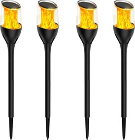 4x Torch Solar Tuinlamp Zwart Tuinverlichting Zwart Geïntegreerde LED