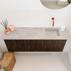 Mondiaz Joya DLux 100cm toiletmeubel walnut met wastafel faye rechts zonder kraangat glace