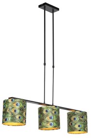 Stoffen Eettafel / Eetkamer Hanglamp met velours kappen pauw met goud 20cm - Combi 3 Deluxe Klassiek / Antiek E27 rond Binnenverlichting Lamp