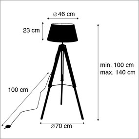 Industriële vloerlamp op houten driepoot met zwarte kap - Rio Industriele / Industrie / Industrial E27 rond Binnenverlichting Lamp