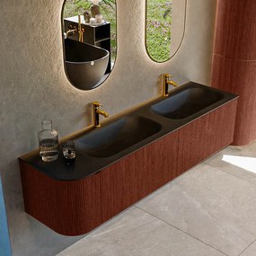 Mondiaz Kurve 175cm badmeubel ronding links ruby met 2 lades en 1 deur en wastafel big small dubbel/rechts 2 kraangaten urban