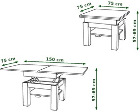 CLEO ARTISAN EIK, UITSCHUIFBARE SALONTAFEL