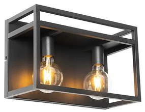 Industriële wandlamp zwart met rek 2-lichts - Cage Rack