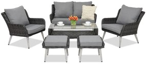 Garden Point antraciet Bilbao Coffee 4 + 2 poefs tuinmeubelen