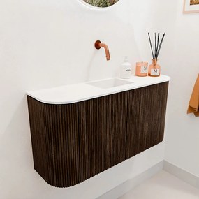 Mondiaz Joya 85cm toiletmeubel ronding links/rechts walnut met wastafel faye midden zonder kraangat talc