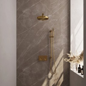 Brauer Stripe inbouw regendouche met 25cm hoofddouche, rechte muurarm, staafhanddouche en glijstang set 31 messing geborsteld PVD