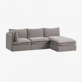 Grace 3-delige Modulaire Chaise Longue-bank In Linnen En Katoen Stof Donkergrijs - Sklum