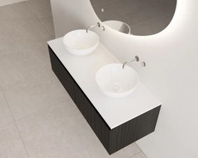 Gliss Design Timotheus badmeubel met 2 lades en ribbelfront 140cm black veneer wit toppaneel en waskom