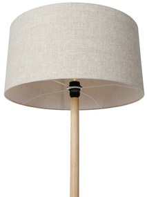 Landelijke vloerlamp hout met lichtbruine kap - Mels