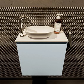 Mondiaz Fowy toiletmeubel 50cm clay met witte waskom links en kraangat