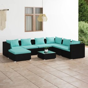 vidaXL 8-delige Loungeset met kussens poly rattan zwart