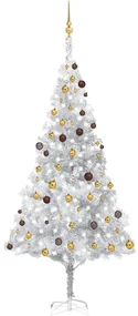 vidaXL Kunstkerstboom met LED's en kerstballen 240 cm PET zilverkleurig