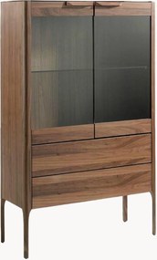 Houten vitrinekast Hester met LED-verlichting en bovenblad met marmerlook