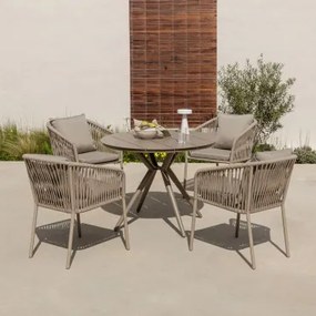 Ronde Tafelset Valerie, Ø100 Cm, En 4 Arhiza Classic Aluminium Tuinstoelen Met Armleuningen. Bruin - Mokka - Sklum
