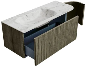 Mondiaz Kurve-dlux 115cm badmeubel ronding rechts shadow met 1 lade en deur en wastafel big small kraangat links glace