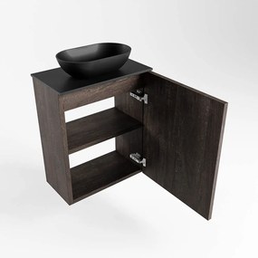 Mondiaz Fowy toiletmeubel 40cm dark brown met zwarte waskom midden zonder kraangat