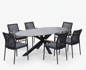 Puccini Salta dining tuinset 220x120xH75 cm 7 delig antraciet keramiek