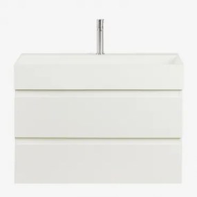 Badkamermeubelset Van Hout En Essenhoutfineer Met Geïntegreerde Wastafel Ona Wit & Spiegelloze & Geborsteld Grijs ↑20 Cm - Sklum