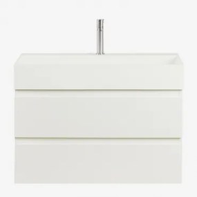 Ona Zwevend Badkamermeubelset Van Hout En Essenfineer Met Geïntegreerde Wastafel Wit & Spiegelloze & Geborsteld Grijs ↑20 Cm Met Aftapkraan Zonder Ove