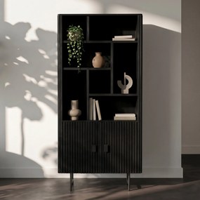 Zwarte Boekenkast Met Latjes - 96x37x200cm.