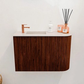Mondiaz Joya DLux 60cm toiletmeubel ronding rechts ruby met wastafel faye links 1 kraangat meli