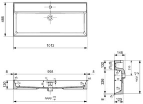 Plieger Kansas wastafel met 1 kraangat met overloop 100x46.6cm glans wit