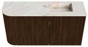 Mondiaz Joya DLux 80cm toiletmeubel ronding links walnut met wastafel faye rechts 1 kraangat frappe