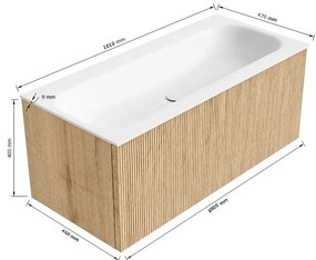 Mondiaz Kurve 100cm badmeubel oak met 1 lade en wastafel big medium midden zonder kraangat