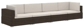 vidaXL 4-delige Loungeset met kussens poly rattan bruin